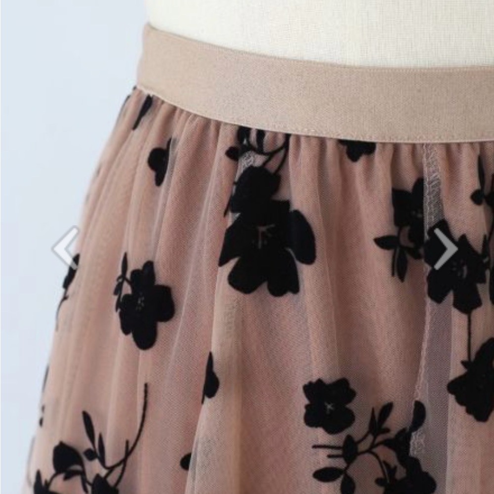 CHICWISH Elegant Black Floral Nude Tulle Skirt - Picture 5 of 6